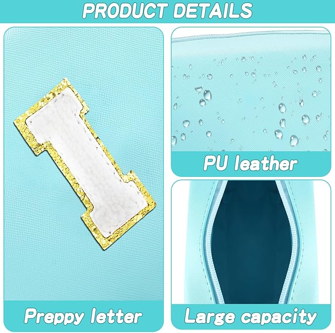 Gifts for Girls Initial Makeup Bag Personalized Cosmetic Bag with Zipper Cute Travel Toiletry Bag Waterproof PU Preppy Makeup Pouch Birthday Gift for Teen Girls Women(Blue I)