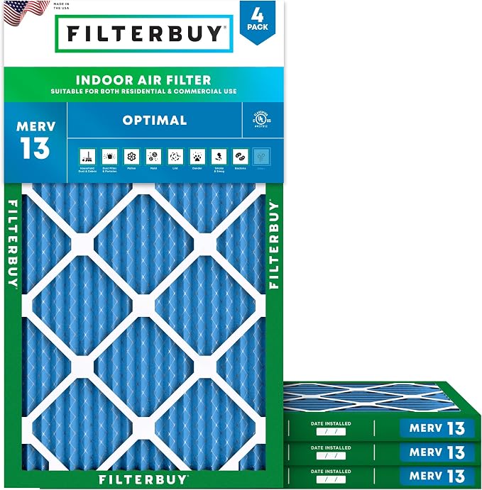Filterbuy 12x25x1 Air Filter MERV 13 Optimal Smoke & Allergy Defense, by Filterbuy