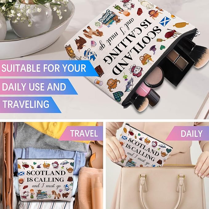 Scottish Gifts Makeup Bag, Edinburgh Gift - Scotland Travel Essentials Souvenirs for Women