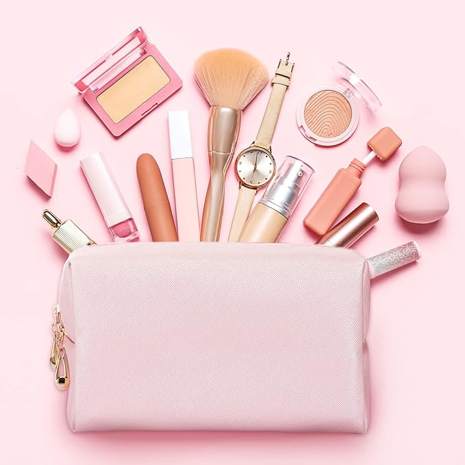 Sanwuta 9 Pcs Makeup Bags Bulk PU Double Zippers Cosmetic Bag Makeup Toiletry Christmas Small Pouch Portable Travel Organizers Case for Women Bridesmaid Party End of The Year(Rose Gold)