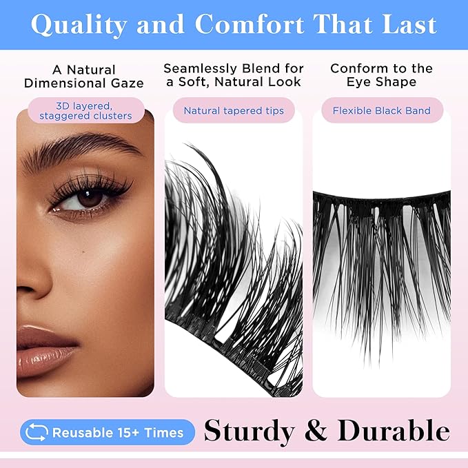Lashes Natural Look False Eyelashes - Bepholan Fake Eyelashes 3D Super Fluffy False Lashes Black Band Wispy Lashes 3-Pack Faux Mink Lashes,XMZ21-3