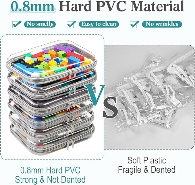 Sanwuta 6 Pcs Clear Hard Zipper Case Hard Plastic Zipper Pouches Makeup Bag Pencil Pouches Transparent Cases for Snacks Plastic Storage Organizer Box for Travel(Gray,9.84 x 7.87 x 2 Inch)