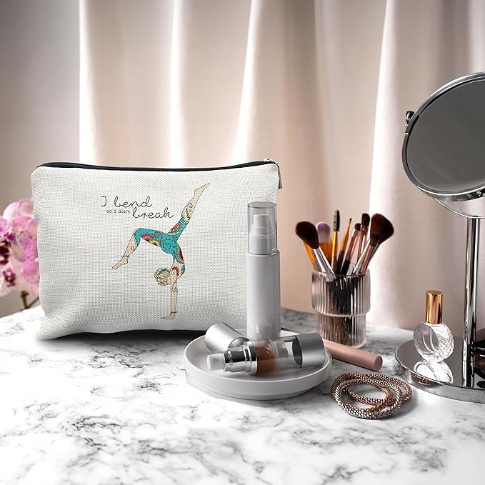 Nogrit Yoga Quotes Makeup Cosmetic Bag,I Bend so I Don't Break Cartoon Tattoo Yoga Dance Girl Makeup Travel Toiletry Bag,Gifts for Yoga Lovers Enthusiasts Meditation Lovers Girls Women