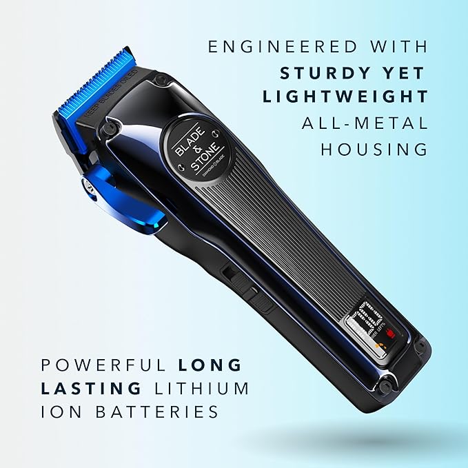 Blade & Stone™ Professional Barber Hair Clippers for Men PC801 Clipper | Diamond-S™ Blade | Micro-Gap Tech | Professional 7200 RPM Digital Motor, All-Metal, Cordless Clippers - Dark Night