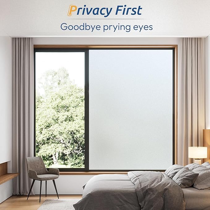 rabbitgoo Window Privacy Film, Frosted Glass Window Clings, Static Cling UV Heat Blocking Door Stickers for Home Bathroom, Removable Indoor Decal Coverings Day and Night, Pure, 11.8 x 118.1 Inches