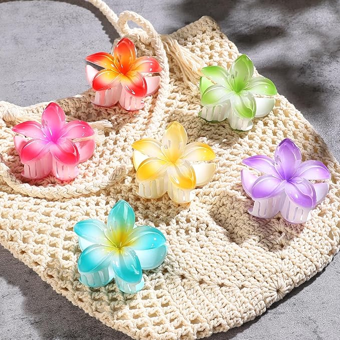 Flower Hair Clips 6 PCS Hawaiian Claw Clips for Vacation Hibiscus Hair Claw Clips Cute Large Hair Clips for Thick and Thin Hair Plumeria Hair Accessories for Women Girls -Petal