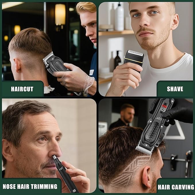 Hair Clippers for Men, 3-Piece Cordless Grooming Kit with Rechargeable Clipper, Foil Shaver & Nose Trimmer, LED Power Display for Precision Hair & Beard Cutting at Home