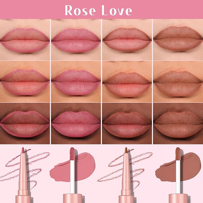 bayfree 2 PCS Lip Liner and Lip Stain Combo Set, High Pigmented Long Lasting Velvet Lip Tint, Well-Defined Lipliner, Weightless Waterproof Not Animal Tested, Matte Finish Makeup