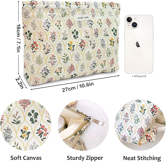STARDW Aesthetic Floral Makeup Bag Cute Small Cosmetic Bags for Women Girls, Travel Toiletry Bag Large Capacity Zipper Makeup Pouch, Purse Organizer Pouches