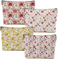 4 Packs Watercolor Pink Yellow Flowers Makeup Bag Floral Cosmetic Bag Friend Friendship Gifts for Women Girls Bestie Botanical Travel Organizer Zipper Pouch Christmas Thanksgiving Birthday Gifts
