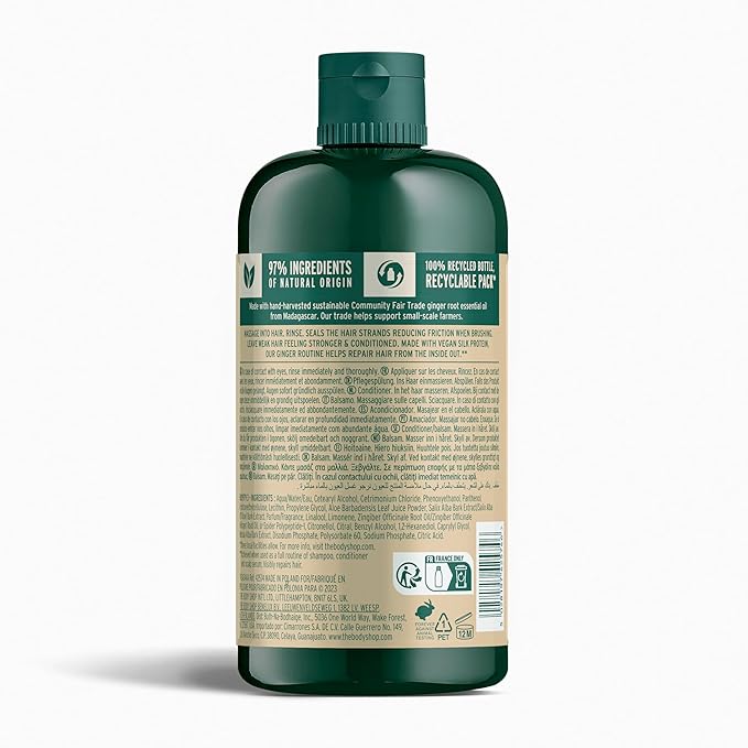The Body Shop Ginger Scalp Care Conditioner, Fine, Weak Hair, With Silk Protein, Reduces Friction When Brushing, Vegan | 400 mL / 13.5 Oz