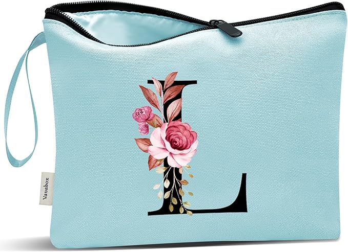 Vavabox A-Z Personalized Makeup Bag, Birthday Gifts for Women Mom, Gifts for Best Friend, Bride Bridesmaid Cosmetic bag (L, Green)