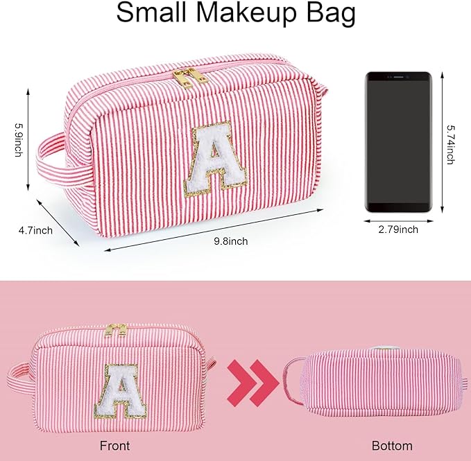 YOOLIFE Graduation Gifts for Her - Inspirational Gifts for Women, Personalized Graduation Gifts, Graduation Party Favor, Monogram Cute Initial Pink Travel Makeup Bag, Skincare for Girls 10-12 D