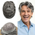 FACE MIRACLE Toupee for Men French Lace Mens Toupee Human Hair Replacement System Thin Skin Around Man Hairpieces V-Looped PU Front Hair Prosthesis 6"X9" #1B60 Off Black with 60% Gray