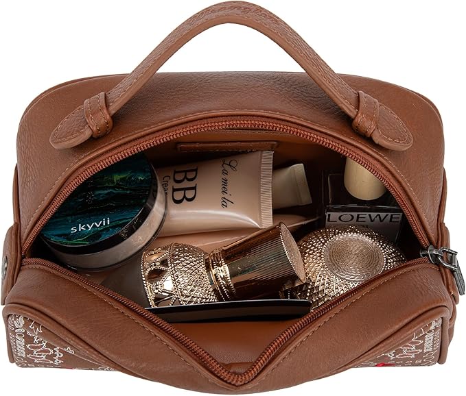 Montana West Wrangler Makeup Bag for Women Small Cosmetic Toiletry Bags Western Paisley Make Up Pouch Durable Cute Travel Purse, Brown