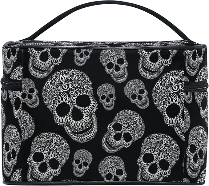 Makeup Bag, Skull Print Travel Makeup Organizer Bag Cosmetic Cases Toiletry Bags for Girl Women Ladies