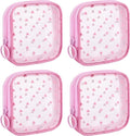 4 Pieces Mini Zipper Nylon Mesh Pouch, Mesh Cosmetic Bags Makeup Bags, Multipurpose Travel Toiletry Bags for Office Supplies and Travel Accessories (Heart Print-Pink, S)