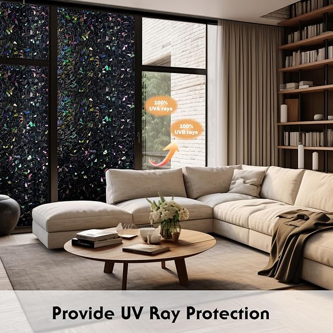 Volcanics Total Blackout Window Privacy Film with Installation Tools, Rainbow Room Darkening Black Window Cover, Static Cling 100% Light Blocking 17.5 x 78.7 Inches