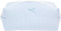 PAZIMIIK Cozy Makeup Bag Travel Cosmetic Bag for Women Soft Toiletry Bag Aesthetic Makeup Organizer Portable Large Zipper Pouch for Skincare Beauty Accessories Brushes Stripe Blue