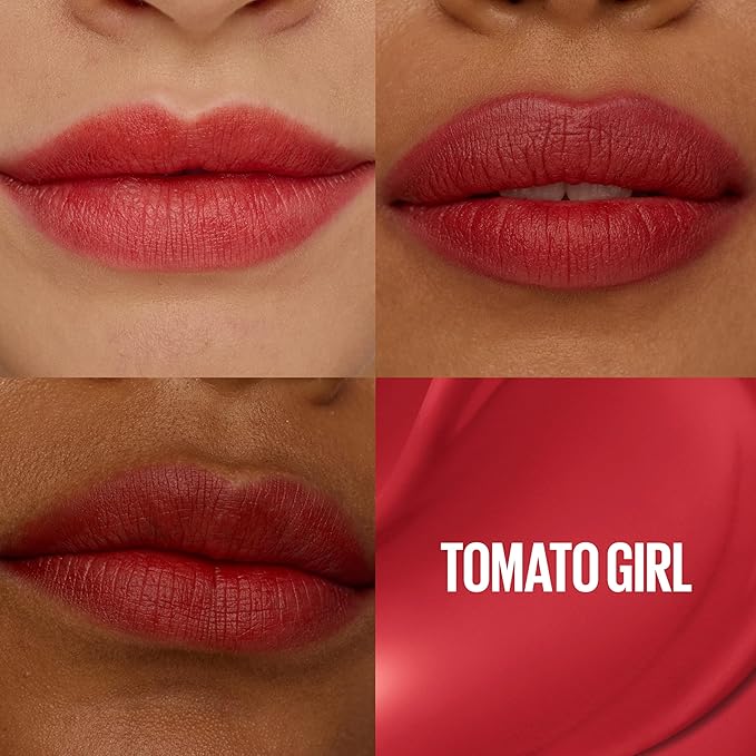 MAYBELLINE Super Stay Teddy Lip Tint, Long Lasting Matte Lipstick for Up To 12HR Wear, Tomato Girl, 1 Count