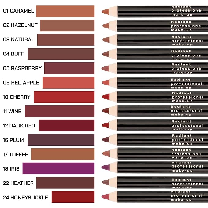Radiant Professional Waterproof Lip Liner Pencil - Long Lasting Lip Liner for Defined Lips - Soft & Creamy Lipliner with Vitamin E - 1.20 g, (10 CHERRY)