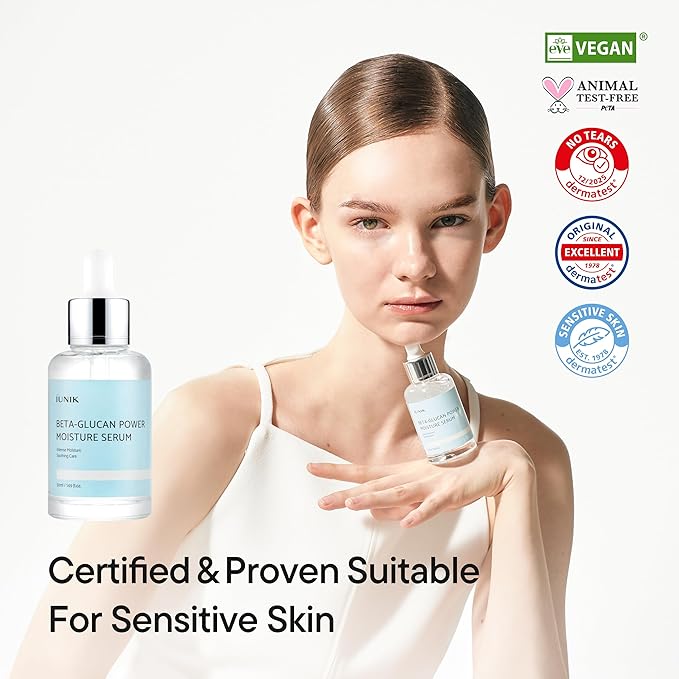 IUNIK Beta-Glucan Power Deep Moisture Vegan Serum Intense Hydration Mushroom Yeast Extracts Naturally-derived - Dry Mature Sagging Sensitive Skin Cell Regenerating Lifting Korean Skincare