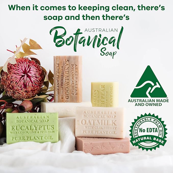Australian Botanical Soap, 6.6 OZ, Tea Tree with Sage Extract, Triple Milled Bars made with a Natural Soap Base and Enriched with Organic Shea Butter, Pack of 8