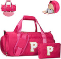 Trendy Stuff for Tweens, Girls Travel Duffel Bag, Kids Initial Overnight Bags with Shoe Compartment, Customized Sport Gym Weekender Bag with Makeup Pouch, Birthday Gift for Teens (Letter P)