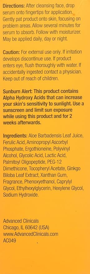 Advanced Clinicals Brightening Vitamin C Serum For Face With Glycolic Acid + Lactic Acid | Vitamin C Eye Serum Face Moisturizer For Improving Look Of Dark Spots & Uneven Complexion, 1.75 Fl Oz