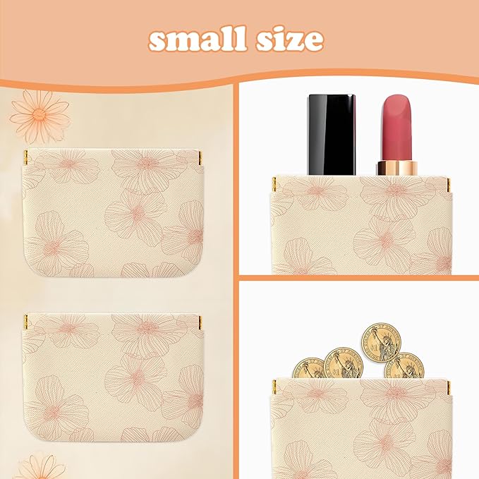 4Pcs Small Purse Cosmetic Bags,Mini Leather Makeup Bag for Women,Waterproof Portable Makeup Pouch No Zipper Squeeze Closure Coin Purse Lipstick Bag Accessories,Travel Kit Storage Pouch (Floral)