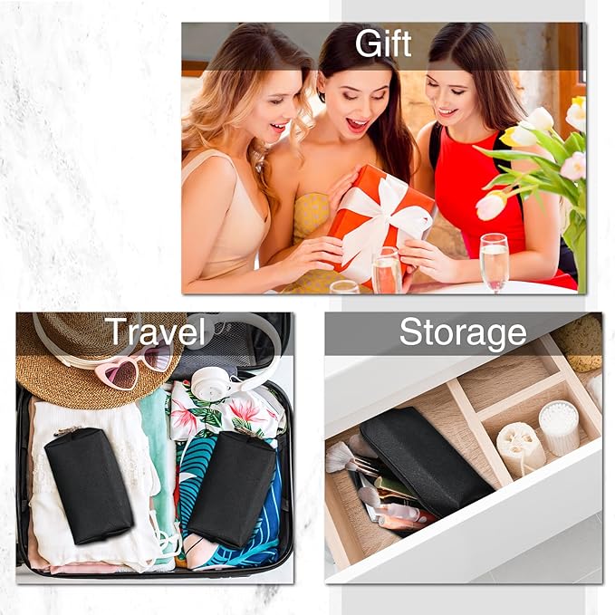 Sanwuta 9 Pcs Makeup Bags Bulk PU Double Zippers Cosmetic Bag Makeup Toiletry Christmas Small Pouch Portable Travel Organizers Case for Women Bridesmaid Party End of The Year(Black)