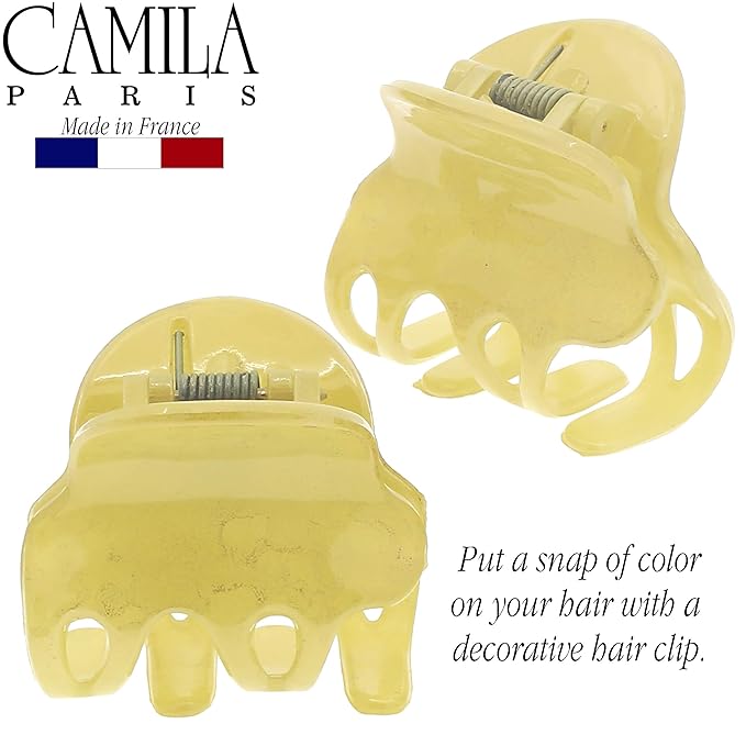 Camila Paris CP3132 French Hair Clip for Women, Set of 2 Small Yellow Girls Hair Claw Clips Fashion Durable Hair Accessories for Women, Luxury Ladies Strong Hold No Slip Grip Clamp, Made in France