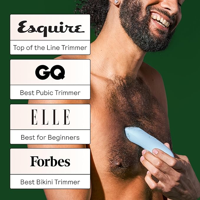 MERIDIAN The Trimmer Original - Body Hair Trimmer for Men, Electric Shaver for Pubic Hair, Chest, Legs & Bikini, Waterproof & Rechargeable, Sky