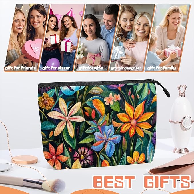 Cosmetic Bags Travel Makeup Toilet Case Waterproof Pouch for Women Girls 6.7X9.45inches - Color - Rich Painting of Diverse Flowers
