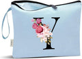 Vavabox A-Z Personalized Makeup Bag, Birthday Gifts for Women Mom, Gifts for Best Friend, Bride Bridesmaid Cosmetic bag (Y, Blue)