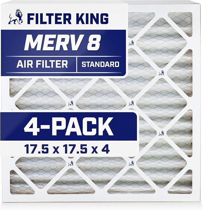 Filter King 17.5x17.5x4 Air Filter | 4-PACK | MERV 8 HVAC Pleated A/C Furnace by FilterKing