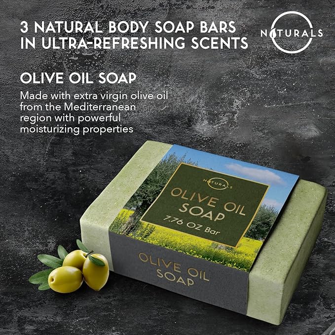 O Naturals Bar Soap for Men - 3-Pcs Mens Soap Bar - Natural Soap - Mens Bar Soap - Body Soap Bars - Men Soap - Natural Soap for Men - Organic Men's Soap Bars - Exfoliating Soap Bar - Citrus,Olive&Mint