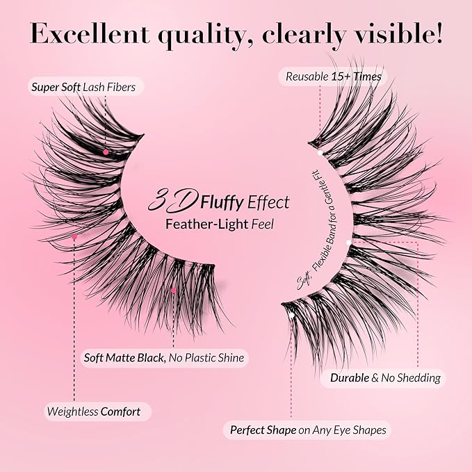 Eyelashes Natural Look False Lashes - Bepholan Fake Eyelashes 5D Super Fluffy False Eyelashes Clear Band Wispy Lashes 3-Pack Faux Mink Lashes,XMZ90-3