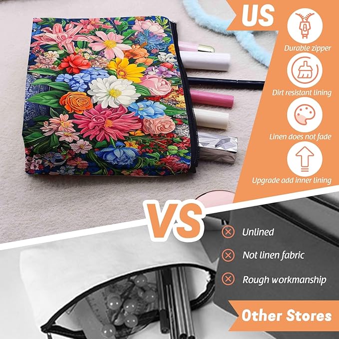 Cosmetic Bags Travel Makeup Toilet Case Waterproof Pouch for Women Girls 6.7X9.45inches - Bouquet of Flowers