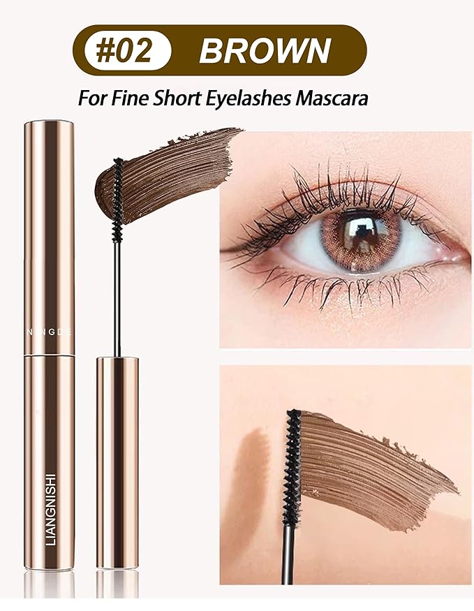 Brown Mascara for Fine Short Lash & Older Women & Mulit-layered Lashes, Ultimate Length Volumizing Lower Bottom Lashes Mascara, Ultra-Precise Slim Adjustable Brush to Any Angle, Smudge-proof