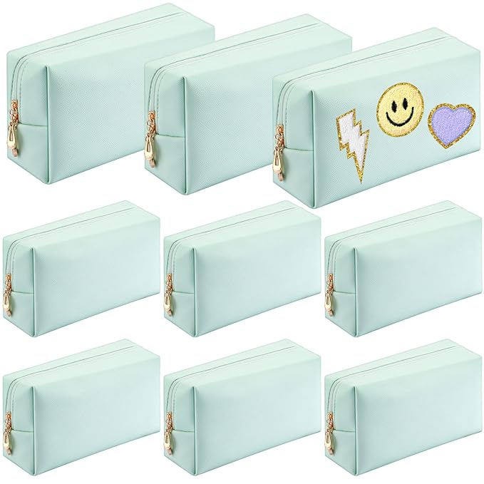 Sanwuta 9 Pcs Makeup Bags Bulk PU Double Zippers Cosmetic Bag Makeup Toiletry Christmas Small Pouch Portable Travel Organizers Case for Women Bridesmaid Party End of The Year(Mint Green)