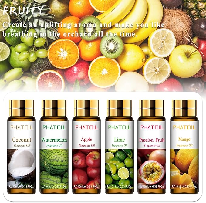 PHATOIL 9PCS Fruity Essential Oils Gift Set, 10ml/0.33fl.oz Fragrance Oils for Soap, DIY Candle, Bath Bombs Making, Fruit Scented Oils for Diffusers for Home