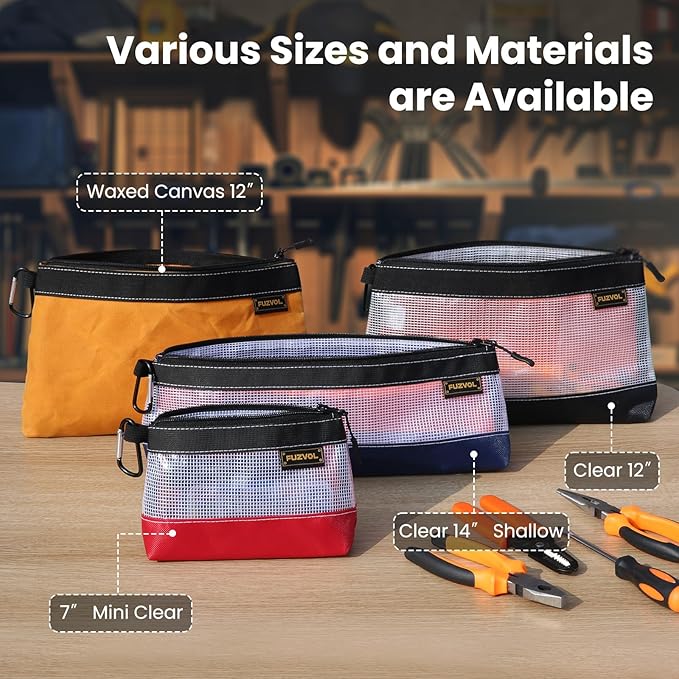 Clear Tool Pouch, Small Tool Bag, 12" Zipper Pouch, Tool Pouch Bag for Tool Box Organizers and Storage, Heavy Duty Small Tool Pouch for Men and Women,3 Pack