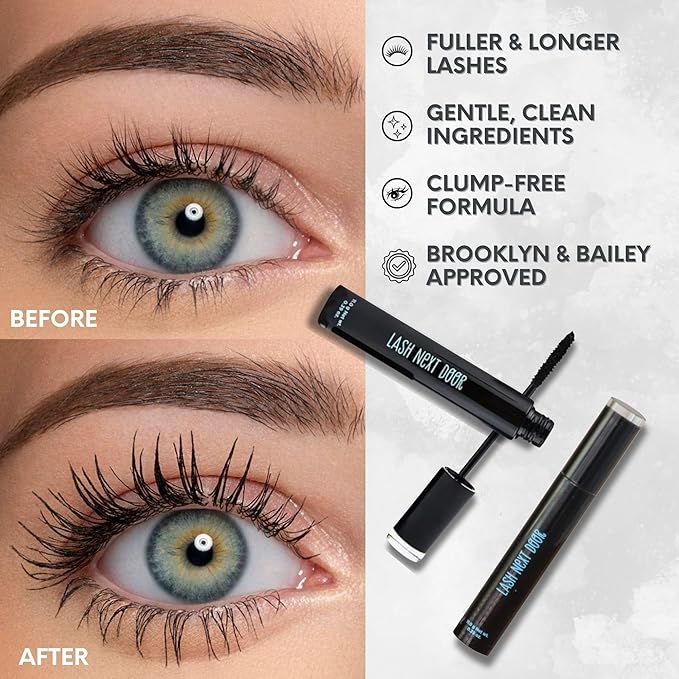 Lash Next Door Water Resistant Mascara Black Volume and Length - No Clump Volumizing Mascara for Thickening and Lengthening - Smudge Proof Lashes by Brooklyn and Bailey (3 Pack)
