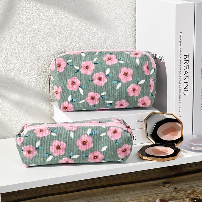 SOIDRAM Floral Cosmetic Bag - Large Capacity Makeup Pouch with Makeup Brushes Storage, Travel Toiletry Bag Organizer