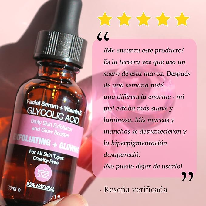 Purifect Glycolic Acid Exfoliating Face Serum – Smooth & Glowing Skin Support with Vitamin E – Made in USA – With Allantoin & Glycine Soja (Soybean) – Visibly Improves Texture, Hydrates & Softens Skin