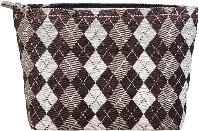 STARDW Parallel Checkered Makeup Bag Cute Cosmetic Bags for Women Girls, Travel Toiletry Bag Large Capacity Zipper Makeup Pouch, Purse Organizer Pouches