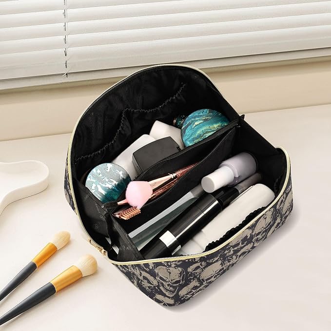 Makeup Organizer Bag, Grunge Skulls Travel Makeup Bags Makeup Vanity Case Large Capacity Rhombus Cosmetic Toiletry Bag for Girl Women Ladies