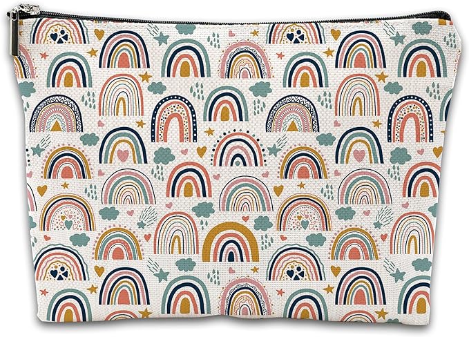 Makeup Bag Bohemian Rainbows Cosmetic Bag Mini Portable Travel Toiletry Bag Organizer Makeup Brushes Aesthetic Accessories Waterproof Storage Bag for Women