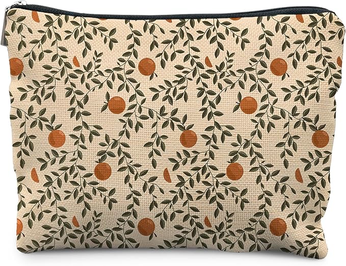 Vintage Citrus Orange Makeup Bag, Boho Botanical Cosmetic Bags for Women, Fruit Makeup Bag, Fruit Lover Gifts, Orange Gifts for Women Cosmetic Bag Toiletry Bag